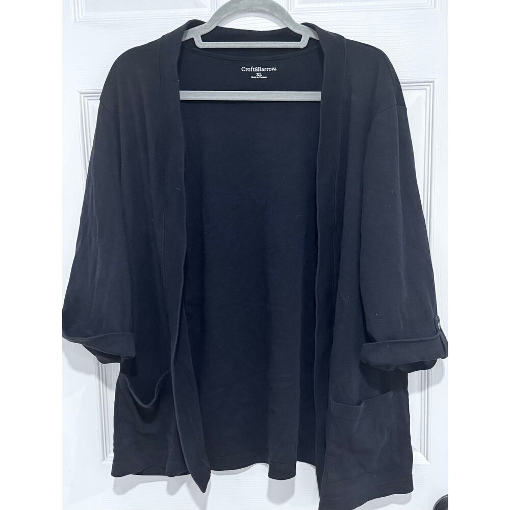 Black 3/4 Sleeve Open Front Cardigan XL Croft & Barrow All Cotton